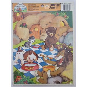 Vintage 1989 Golden Book Frame Tray Puzzle 9 Pc "Cavetown" Dog Pokey Lion Cat Be